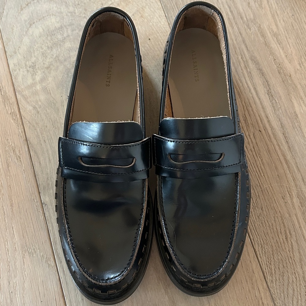 All Saints Sofia Italian Leather Hand Stitched Loafer - Picture 3 of 8